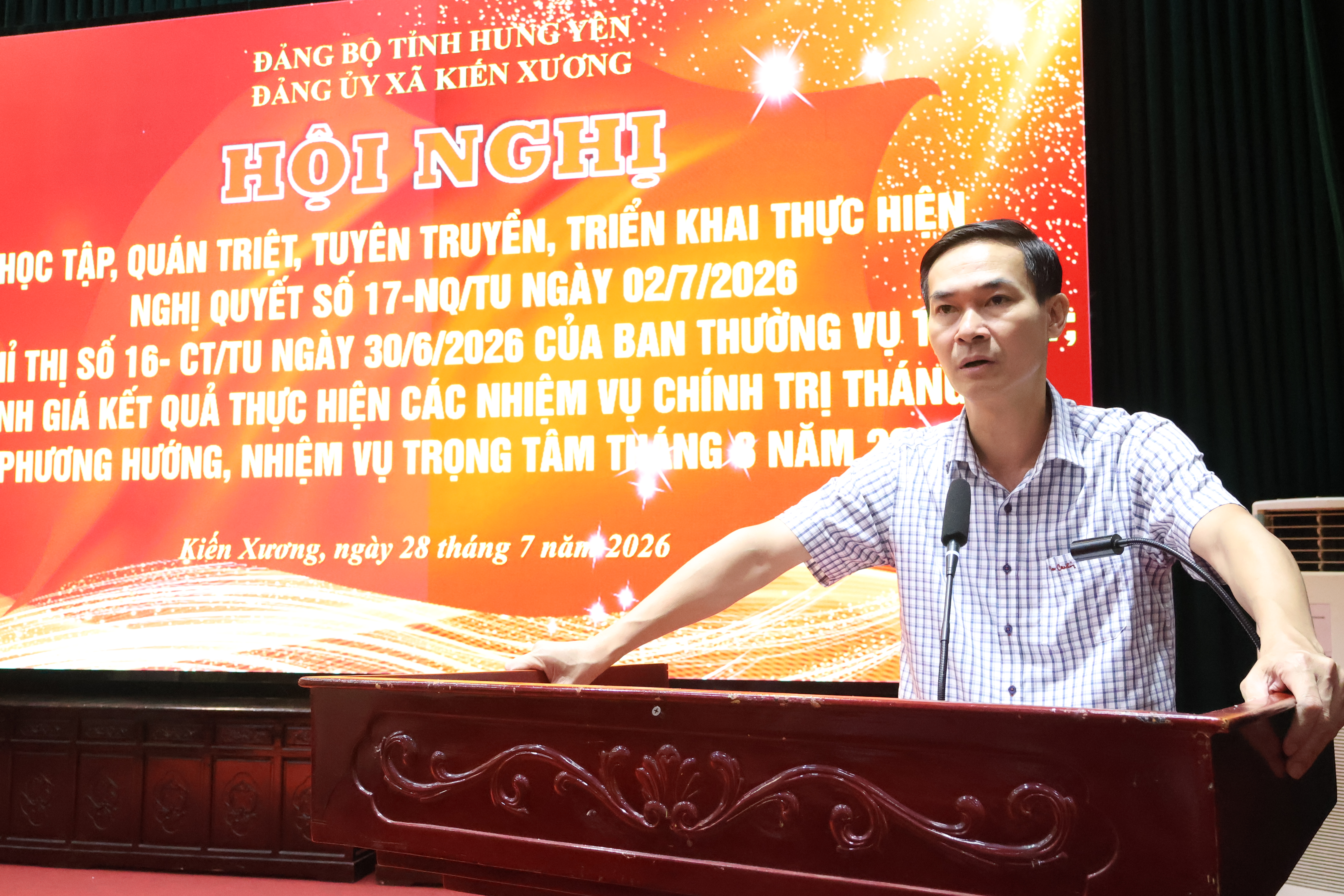 Hội nghị học tập, quán triệt, tuyên truyền, triển khai thực hiện Nghị quyết số 17-NQ/TU và Chỉ thị số 16-CT/TU của Ban Thường vụ Tỉnh ủy; đánh giá kết quả thực hiện nhiệm vụ chính trị tháng 7, triển khai nhiệm vụ trọng tâm tháng 8 năm 2026